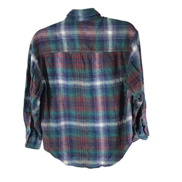 Esprit Teens Flannel Plaid Button-Up Shirt 100% Cotton Green Red Size S - Picture 2 of 3